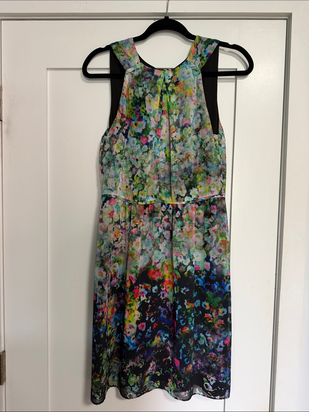 Shoshanna Multicolor Floral Midi Dress with Black Accents
